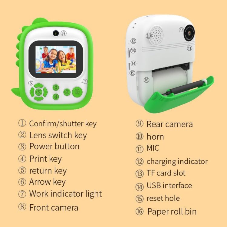 2.4 Inch 1080P HD Instant Printing Camera Children Thermal Printer With 32G TF Card(Green) - Children Cameras by PMC Jewellery | Online Shopping South Africa | PMC Jewellery | Buy Now Pay Later Mobicred