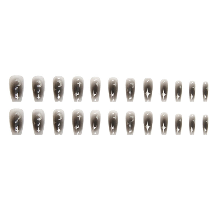 24pcs /Box  Press On Nails Dark Star and Moon Series False Nails Mid-Length Ballet Nails(R722) - Nail Stickers by PMC Jewellery | Online Shopping South Africa | PMC Jewellery | Buy Now Pay Later Mobicred