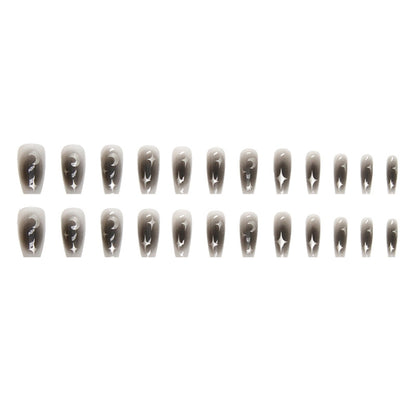 24pcs /Box  Press On Nails Dark Star and Moon Series False Nails Mid-Length Ballet Nails(R722) - Nail Stickers by PMC Jewellery | Online Shopping South Africa | PMC Jewellery | Buy Now Pay Later Mobicred