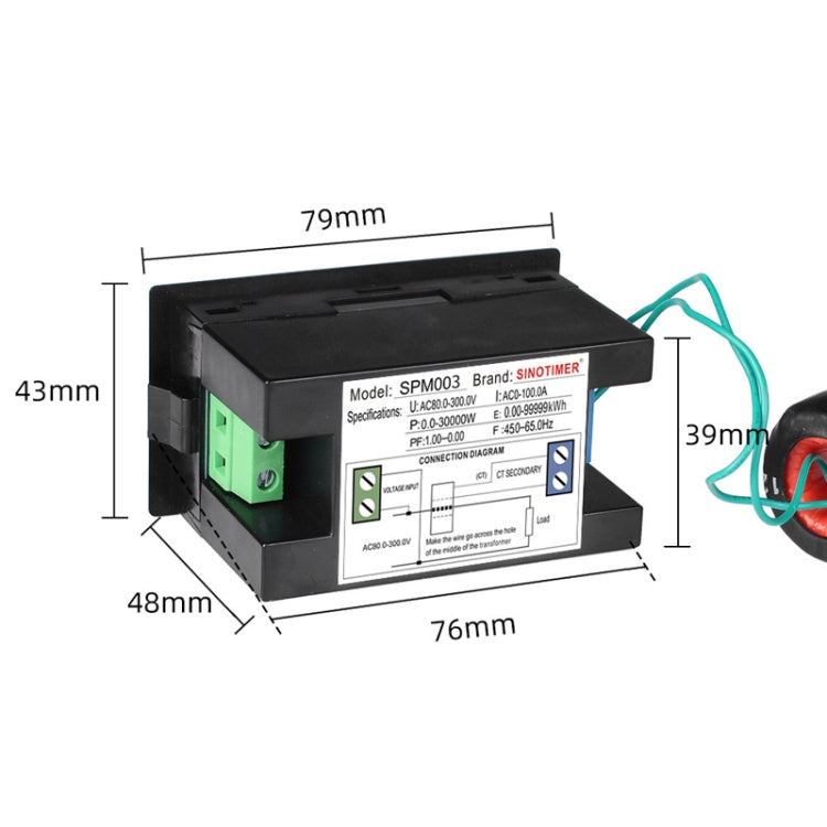 SINOTIMER SPM003 AC LED Digital Voltmeter Frequency Factors Meter Power Monitor, Specification: AC200-450V 100A - Current & Voltage Tester by SINOTIMER | Online Shopping South Africa | PMC Jewellery | Buy Now Pay Later Mobicred