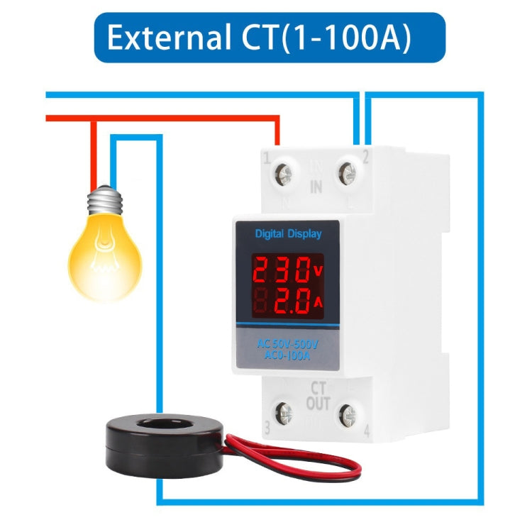 SINOTIMER SDM002 Household DIN Rail Single-Phase AC Dual Display Voltage And Current Meter(100A External Intestinal Sensor) - Current & Voltage Tester by SINOTIMER | Online Shopping South Africa | PMC Jewellery | Buy Now Pay Later Mobicred