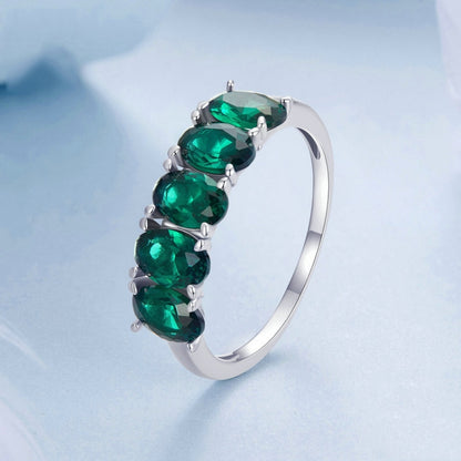 S925 Sterling Silver Luxury Alphabet Green Zirconia Women Ring, Size: No.6(BSR522) - Rings by PMC Jewellery | Online Shopping South Africa | PMC Jewellery