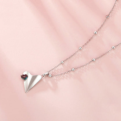 S925 Sterling Silver Paper Airplane Necklace Valentine Day Platinum-plated Jewelry(SCN516) - Necklaces & Pendants by PMC Jewellery | Online Shopping South Africa | PMC Jewellery