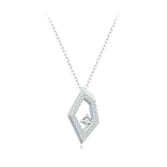 S925 Sterling Silver Platinum Plated Square Geometric Sparkling Necklace(SCN517) - Necklaces & Pendants by PMC Jewellery | Online Shopping South Africa | PMC Jewellery