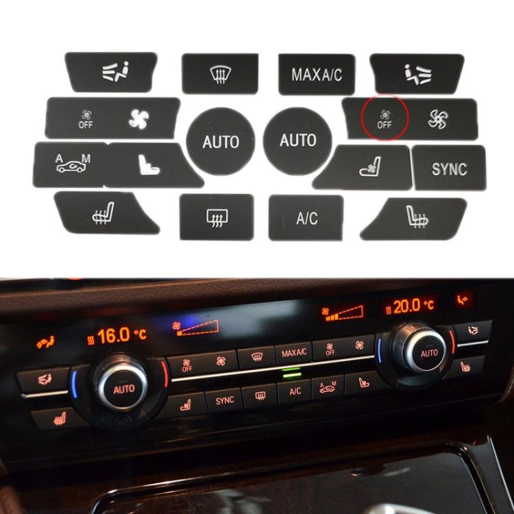 For BMW 5 Series/7 Series/X5/C6/F10/F01/F15 Air Conditioning Button Repair Sticker, Style: C 16pcs With OFF - Decorative Sticker by PMC Jewellery | Online Shopping South Africa | PMC Jewellery | Buy Now Pay Later Mobicred