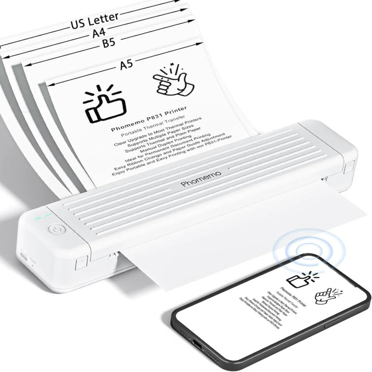 Phomemo P831 Bluetooth Portable Thermal Transfer Printer Support A4 / Letter / A5 / B5 Plain Paper Printing(White) - free shipping - PMC TechLife - Order now!