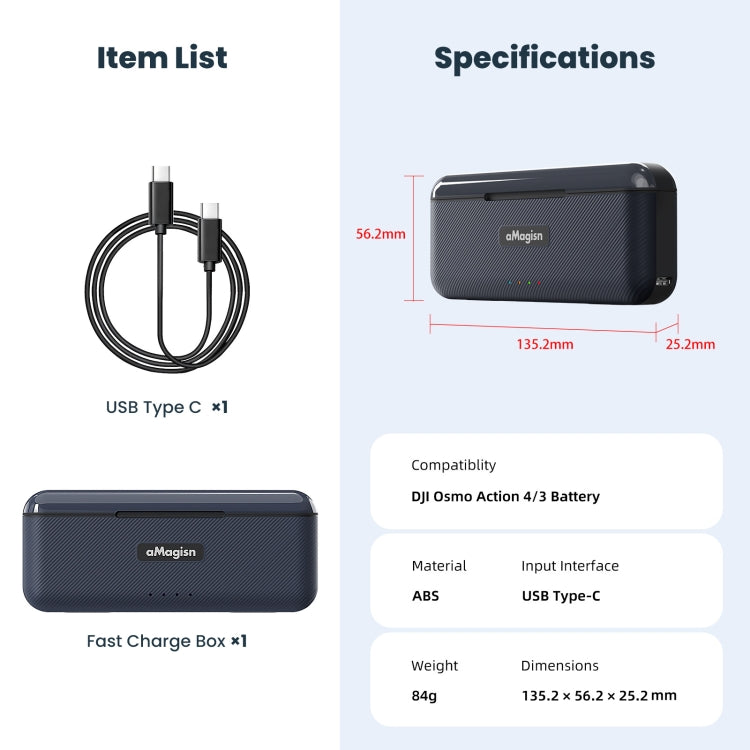 For DJI Action 4 / 3 aMagisn Fast Charge Charging Box Charger Sports Camera Accessories -  by aMagisn | Online Shopping South Africa | PMC Jewellery