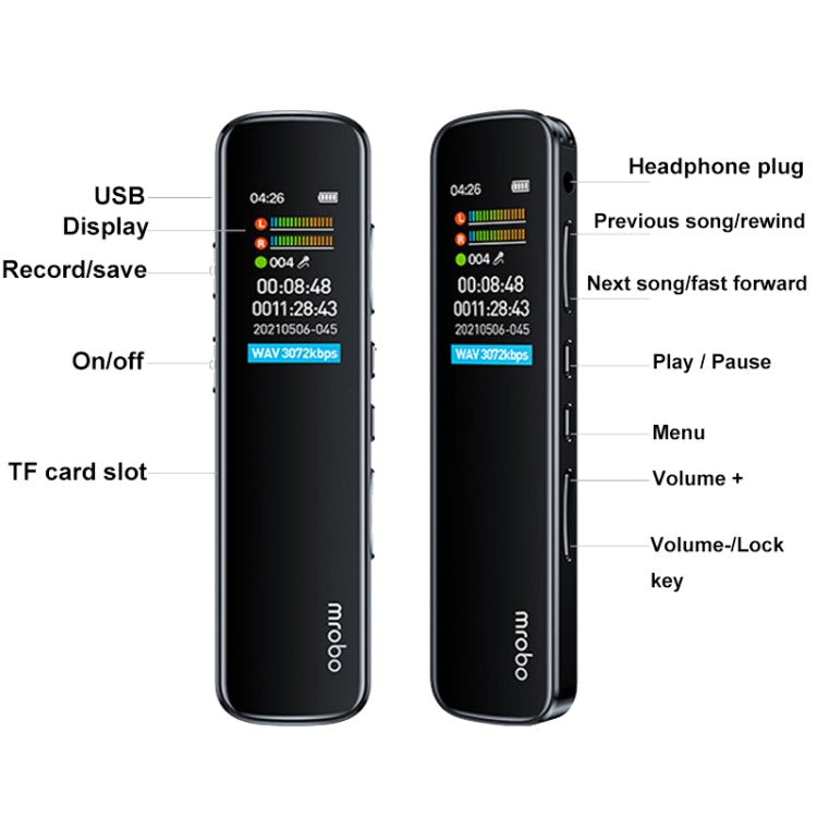 Mrobo RV-19 0.96-inch HD Screen 3D Noise Reduction Recording Pen Music Player, Capacity: 128GB(Black) - Recording Pen by Mrobo | Online Shopping South Africa | PMC Jewellery | Buy Now Pay Later Mobicred