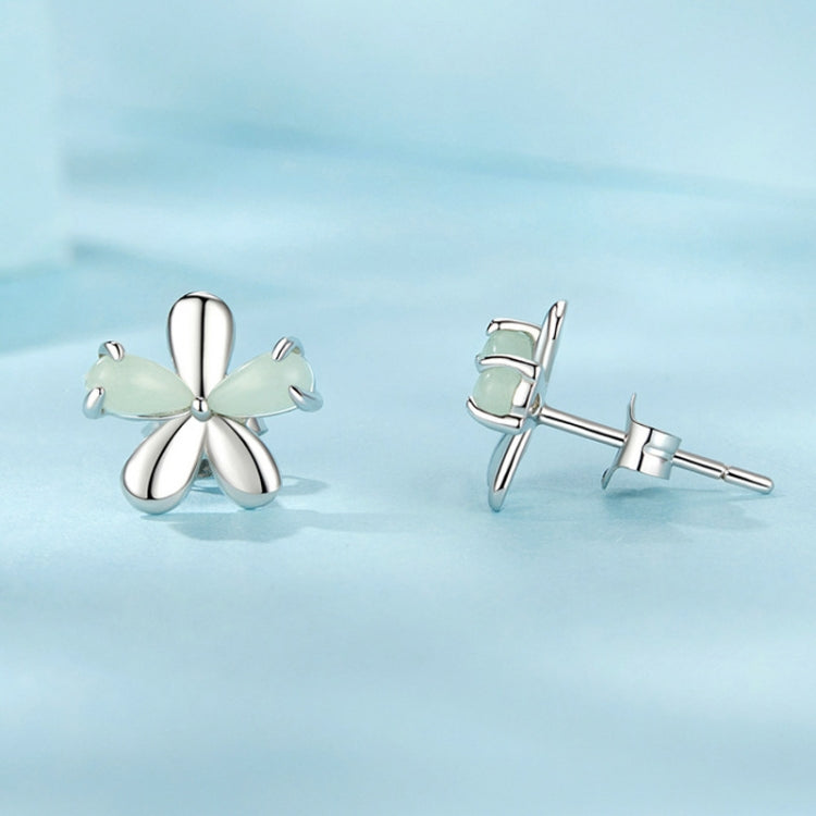 S925 Sterling Silver Platinum Plated Luminous Flower Stud Earrings(SCE1714) - Stud Earrings & Earrings by PMC Jewellery | Online Shopping South Africa | PMC Jewellery | Buy Now Pay Later Mobicred