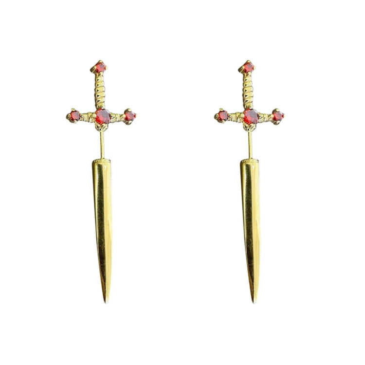 1pair Gothic Sword Earrings Ladies Vintage Crystal Diamond Ear Studs(Gold Red Diamond) - Stud Earrings & Earrings by PMC Jewellery | Online Shopping South Africa | PMC Jewellery | Buy Now Pay Later Mobicred