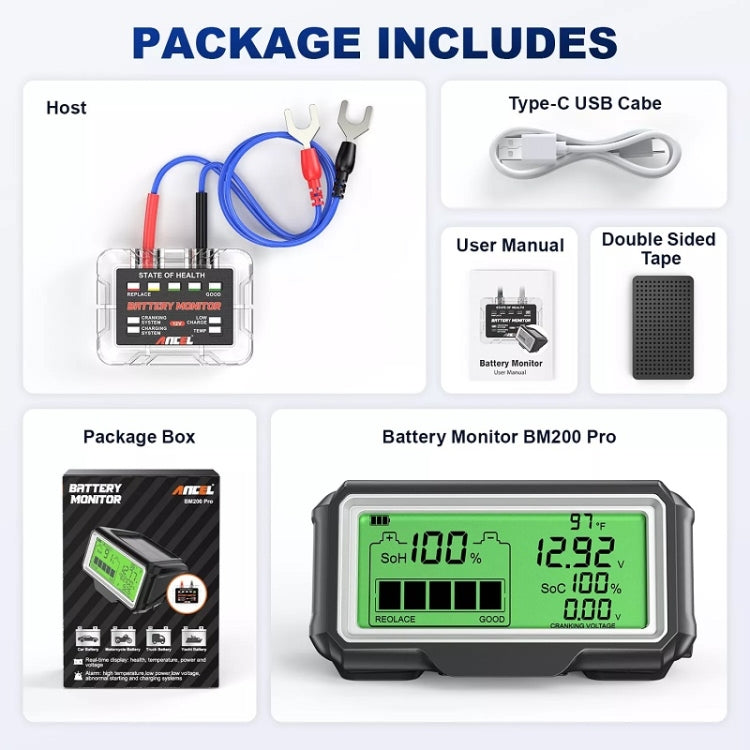 ANCEL 12V LED Car Battery Tester SOH/SOC Rechargeable Battery Analysis Tool - free shipping - PMC TechLife - Order now!