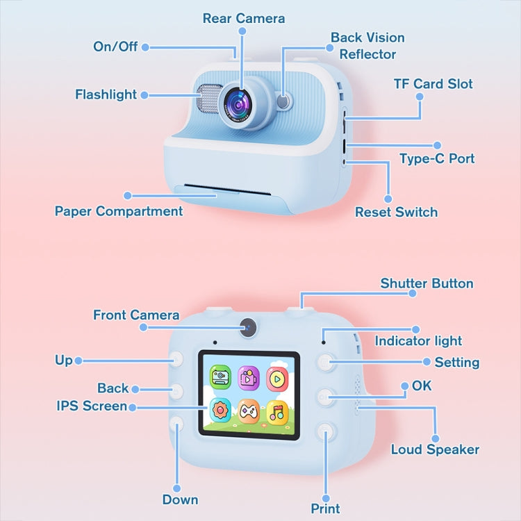 M8 2.4-Inch 1080P HD 2400W Pixel Dual-Camera Children Thermal Printing Camera, Color: Pink+32GB - Children Cameras by PMC Jewellery | Online Shopping South Africa | PMC Jewellery | Buy Now Pay Later Mobicred