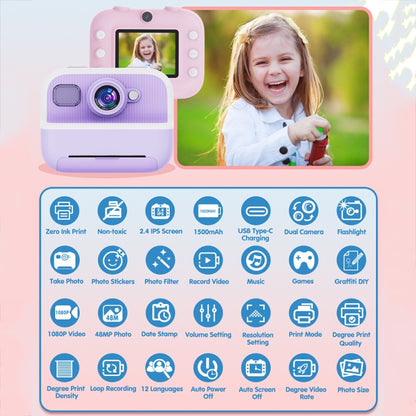 M8 2.4-Inch 1080P HD 2400W Pixel Dual-Camera Children Thermal Printing Camera, Color: Pink - Children Cameras by PMC Jewellery | Online Shopping South Africa | PMC Jewellery | Buy Now Pay Later Mobicred