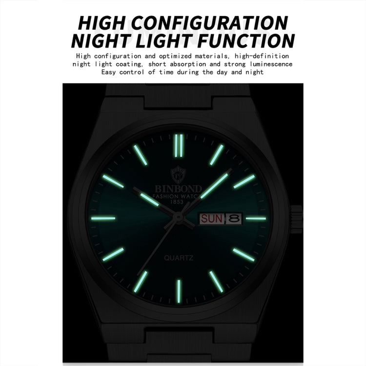 BINBOND B102 Dual-calendar Leisure Waterproof Luminous Quartz Watch, Color: White Steel-White - Metal Strap Watches by BINBOND | Online Shopping South Africa | PMC Jewellery | Buy Now Pay Later Mobicred