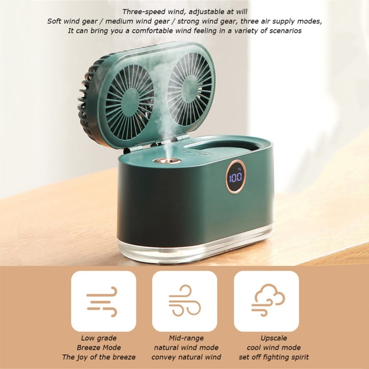 WT-818 Dual-leaf Spray Smart Digital Display Desktop Fan Night Light Humidification Cooler(Green) - Electric Fans by PMC Jewellery | Online Shopping South Africa | PMC Jewellery | Buy Now Pay Later Mobicred