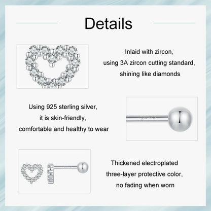 S925 Sterling Silver Threaded Heart Zircon Earrings(SCE1727) - Stud Earrings & Earrings by PMC Jewellery | Online Shopping South Africa | PMC Jewellery | Buy Now Pay Later Mobicred