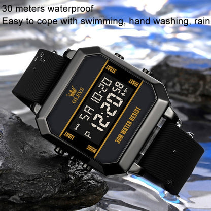 OLEVS 1103 Sports Multi-Function Square Intelligent Electronic Watch Waterproof Men Watch(Yellow) - Silicone Strap Watches by OLEVS | Online Shopping South Africa | PMC Jewellery | Buy Now Pay Later Mobicred