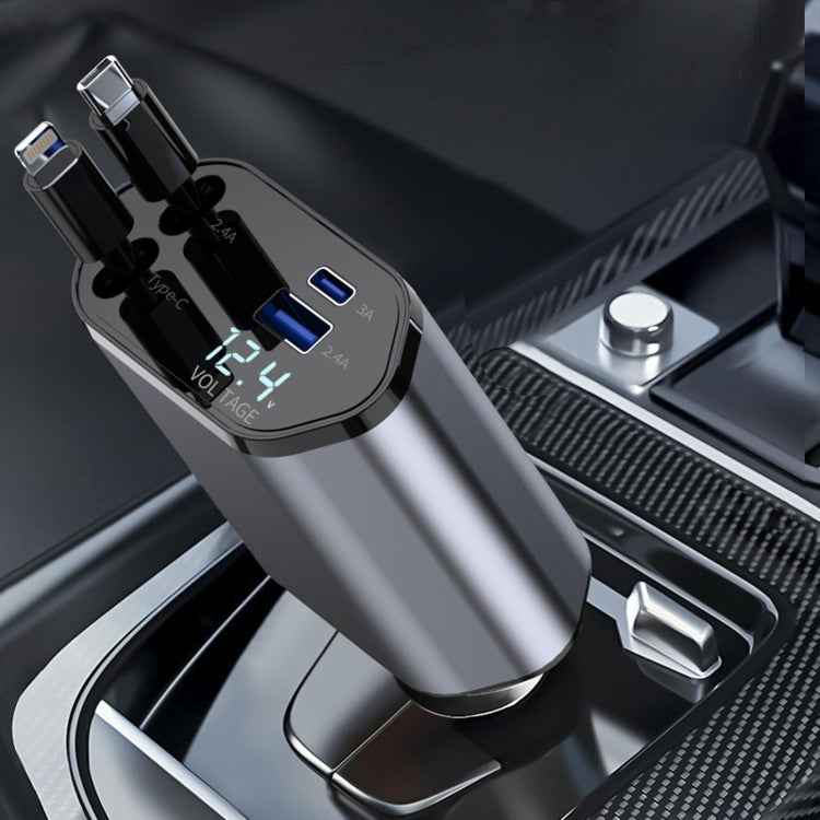 4-In-1 120W Multifunctional USB Retractable Dual-Line Digital Display Car Fast Charger(8 Pin + Type-C) - Car Charger by PMC Jewellery | Online Shopping South Africa | PMC Jewellery | Buy Now Pay Later Mobicred