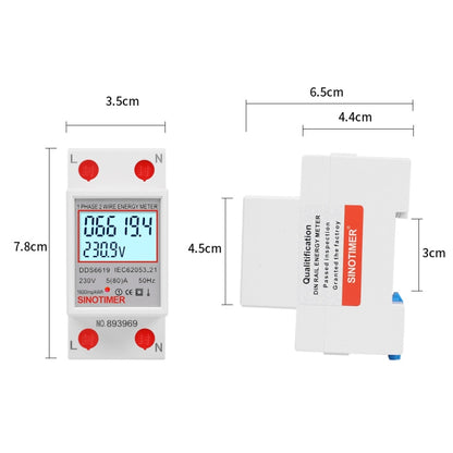 SINOTIMER  DDS6619 80A 230V Din Rail Single Phase Energy Meter Voltage Current Power Meter With Backlight - Other Tester Tool by SINOTIMER | Online Shopping South Africa | PMC Jewellery | Buy Now Pay Later Mobicred