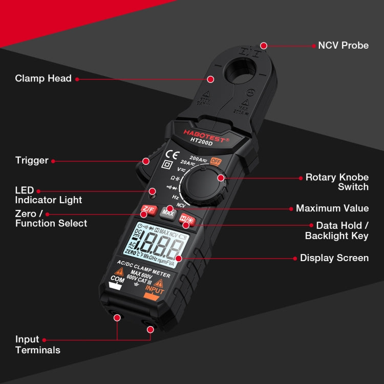 HABOTEST Mini Clamp Multimeter Portable Digital Ammeter - Digital Multimeter by HABOTEST | Online Shopping South Africa | PMC TechLife | Buy Now Pay Later Mobicred