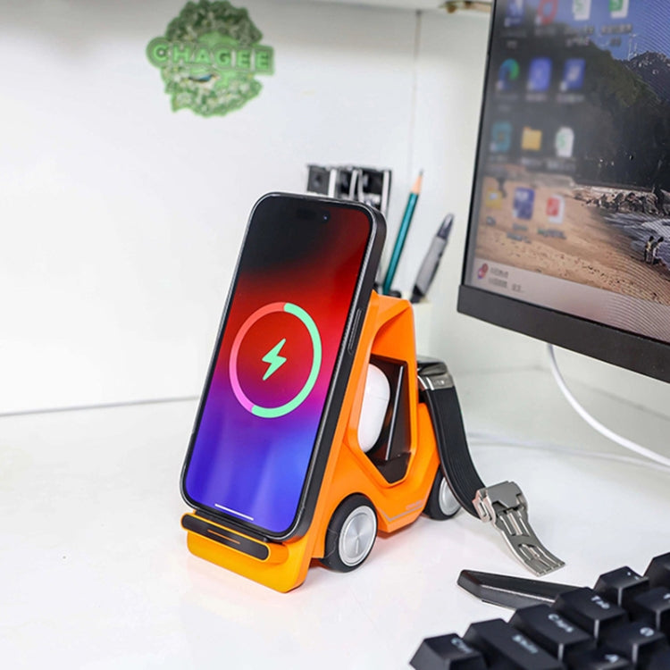 T20S 3-In-1 15W Small Forklift-Shaped Desktop Wireless Charger With LED Atmosphere Light(Orange) - Wireless Charger by PMC Jewellery | Online Shopping South Africa | PMC Jewellery | Buy Now Pay Later Mobicred