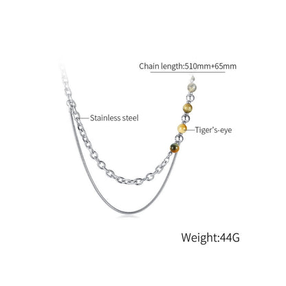 OPK GX2414 Personalized Simple Stainless Steel Double Layer Chain Splicing Tiger Eye Stone Necklace - Necklaces & Pendants by OPK | Online Shopping South Africa | PMC Jewellery | Buy Now Pay Later Mobicred