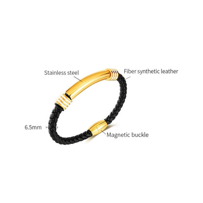 OPK PH1586 Simple Men Leather Bracelet Stainless Steel Magnetic Insert Buckle Bracelet, Color: Black - Bracelets by OPK | Online Shopping South Africa | PMC Jewellery | Buy Now Pay Later Mobicred