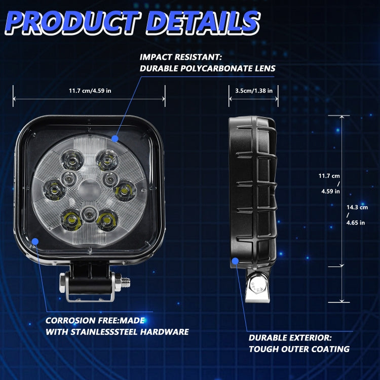 12W 9-30V Car Mixed Light Work Light With Wire Set(Square) - Work Lights by PMC Jewellery | Online Shopping South Africa | PMC Jewellery | Buy Now Pay Later Mobicred