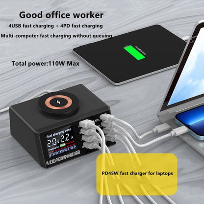 X9M 9-in-1 110W USB+PD Smart Multi-ports QI Magnetic Wireless Charger, Spec: Black EU Plug - Multifunction Charger by PMC Jewellery | Online Shopping South Africa | PMC Jewellery | Buy Now Pay Later Mobicred