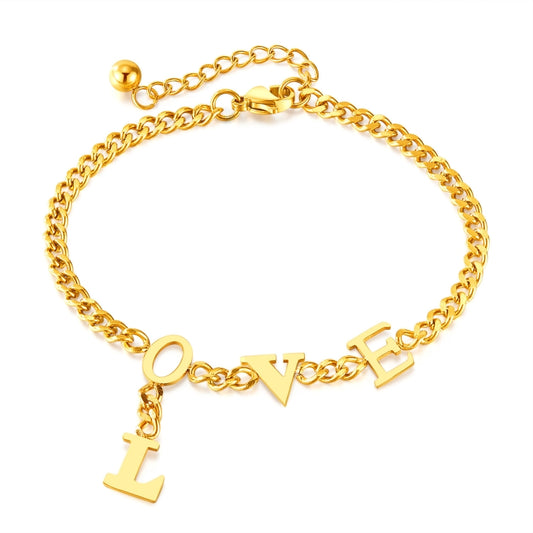 OPK GS1565 Exquisite Compact LOVE Letter Stainless Steel Simple Bracelet(Gold) - Bracelets by OPK | Online Shopping South Africa | PMC Jewellery | Buy Now Pay Later Mobicred