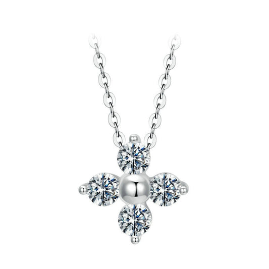 S925 Sterling Silver Plated with Platinum Lucky Four-leaf Clover Moissanite Necklace(MSN038) - Necklaces & Pendants by PMC Jewellery | Online Shopping South Africa | PMC Jewellery | Buy Now Pay Later Mobicred