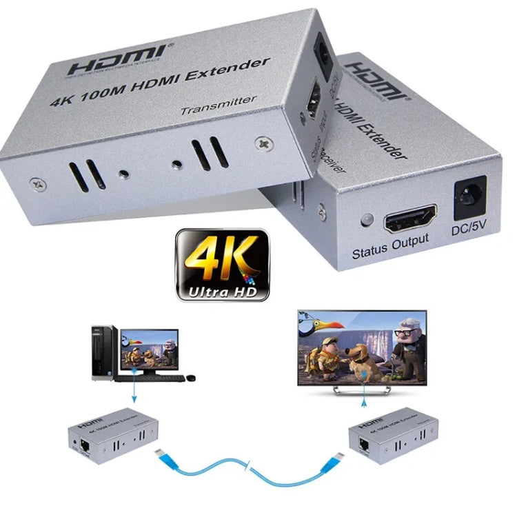 HDMI To RJ45 Single Ethernet Cable 100m Extender 4K HD Cable Signal Amplifier US Plug(Silver) - Amplifier by PMC Jewellery | Online Shopping South Africa | PMC Jewellery | Buy Now Pay Later Mobicred