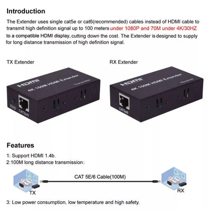 HDMI To RJ45 Single Ethernet Cable 100m Extender 4K HD Cable Signal Amplifier UK Plug(Black) - Amplifier by PMC Jewellery | Online Shopping South Africa | PMC Jewellery | Buy Now Pay Later Mobicred