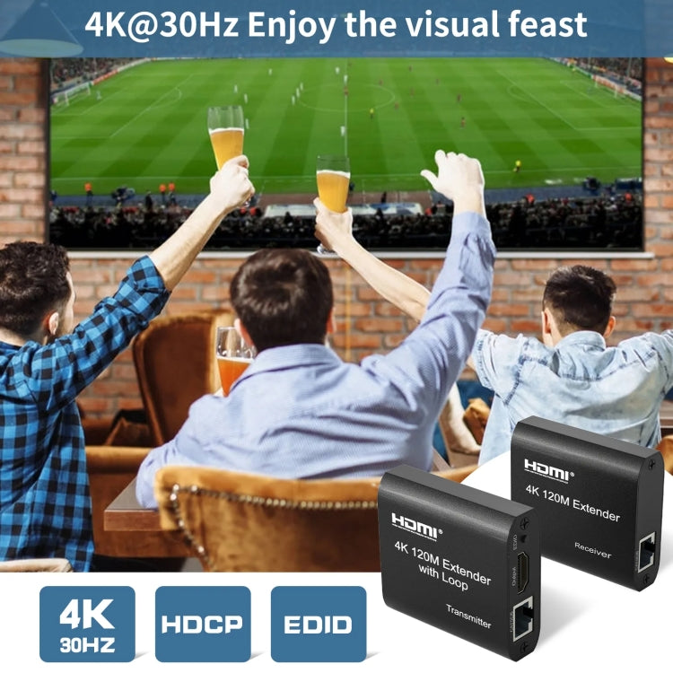 HDMI To RJ45 120m Single Network Cable 4K HD Network Extender, Receiver+Transmitter EU Plug(Black) - Amplifier by PMC Jewellery | Online Shopping South Africa | PMC Jewellery | Buy Now Pay Later Mobicred