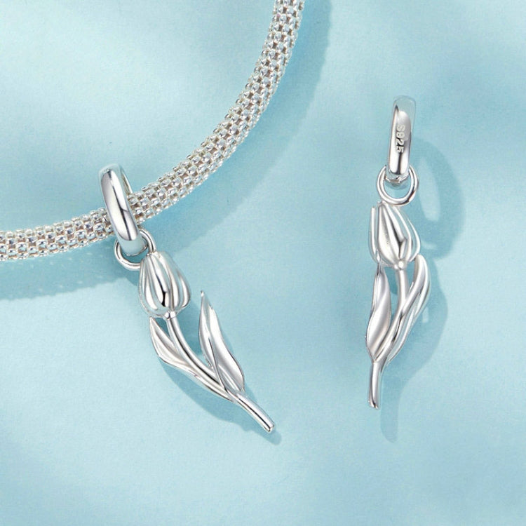 S925 Sterling Silver Platinum Romantic and Warm Tulip Beaded Jewelry Pendants(SCC2886) - Jewelry Accessories by PMC Jewellery | Online Shopping South Africa | PMC Jewellery | Buy Now Pay Later Mobicred