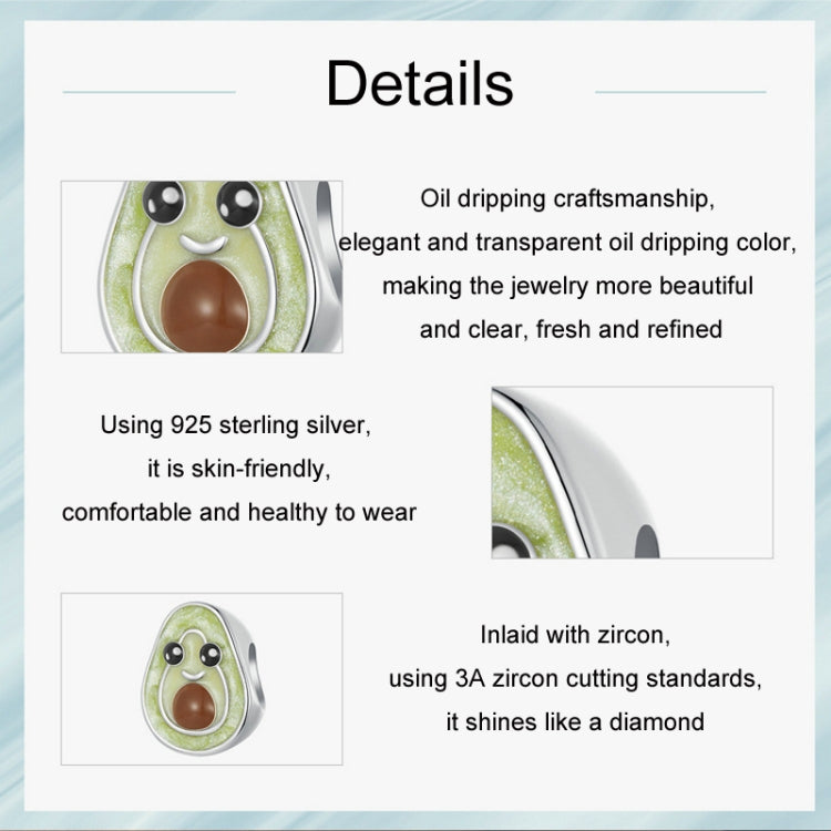 S925 Sterling Silver With Platinum DIY Cute Avocado Beads(SCC2823) - Jewelry Accessories by PMC Jewellery | Online Shopping South Africa | PMC Jewellery | Buy Now Pay Later Mobicred