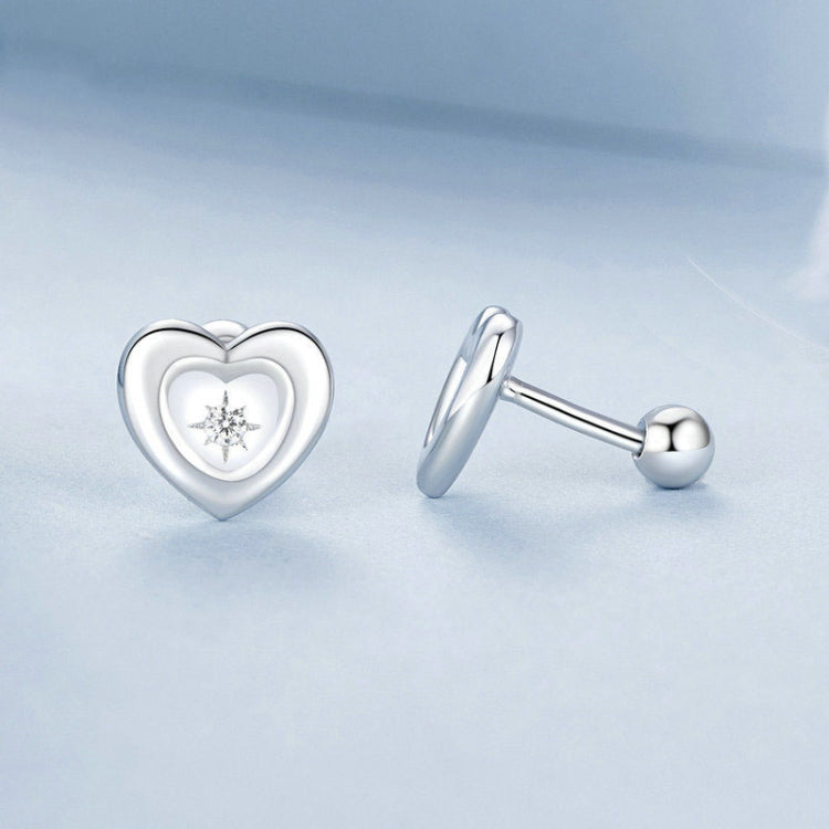 S925 Sterling Silver Platinum-plated Heart-shaped Star Earrings(BSE1045) - Stud Earrings & Earrings by PMC Jewellery | Online Shopping South Africa | PMC Jewellery | Buy Now Pay Later Mobicred