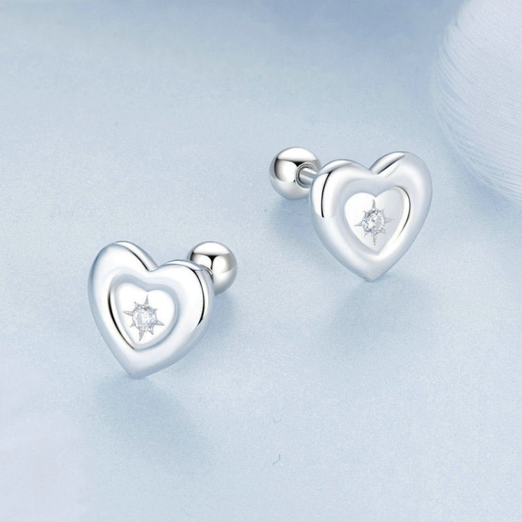 S925 Sterling Silver Platinum-plated Heart-shaped Star Earrings(BSE1045) - Stud Earrings & Earrings by PMC Jewellery | Online Shopping South Africa | PMC Jewellery | Buy Now Pay Later Mobicred