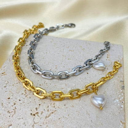 OPK 1323 Stainless Steel Personalized Simple Heart Pearl Bracelet, Color: Gold - Bracelets by OPK | Online Shopping South Africa | PMC Jewellery | Buy Now Pay Later Mobicred