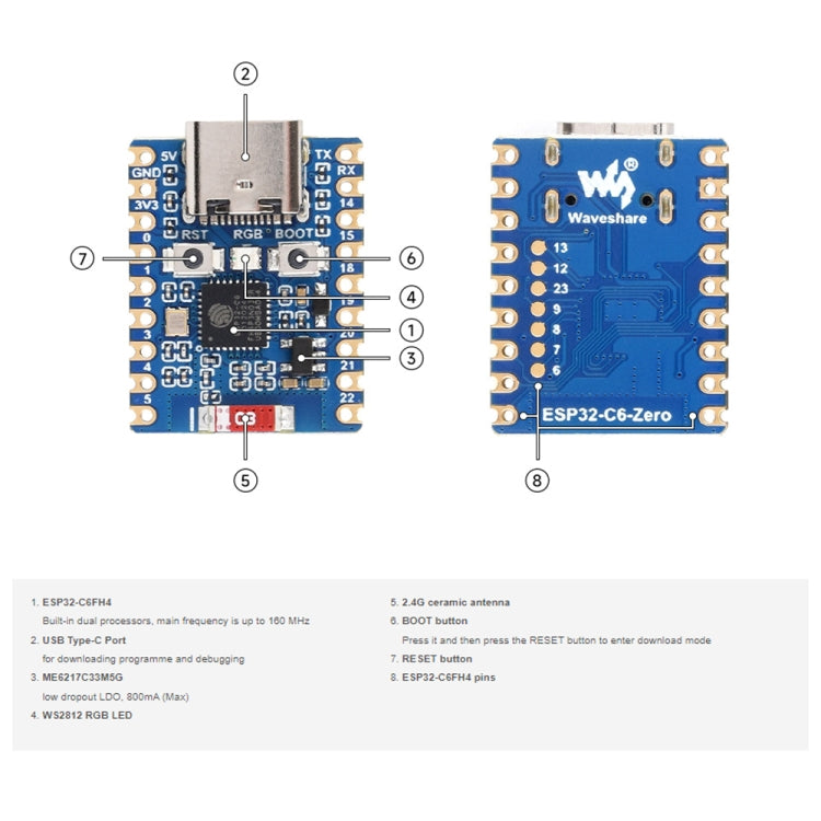 Waveshare ESP32-C6 Mini WiFi 6 & Bluetooth 5 Dual Processors Development Board, Spec: Zero - Boards & Shields by Waveshare | Online Shopping South Africa | PMC Jewellery | Buy Now Pay Later Mobicred