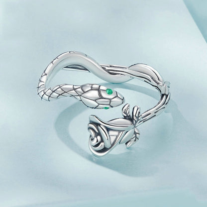 S925 Sterling Silver Platinum-plated Snake Rose Open Ring, Model: BSR239 - Rings by PMC Jewellery | Online Shopping South Africa | PMC Jewellery | Buy Now Pay Later Mobicred