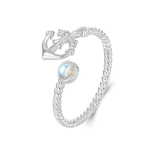 S925 Sterling Silver Anchor Open Adjustable Ring(SCR1044-E) - Rings by PMC Jewellery | Online Shopping South Africa | PMC Jewellery | Buy Now Pay Later Mobicred