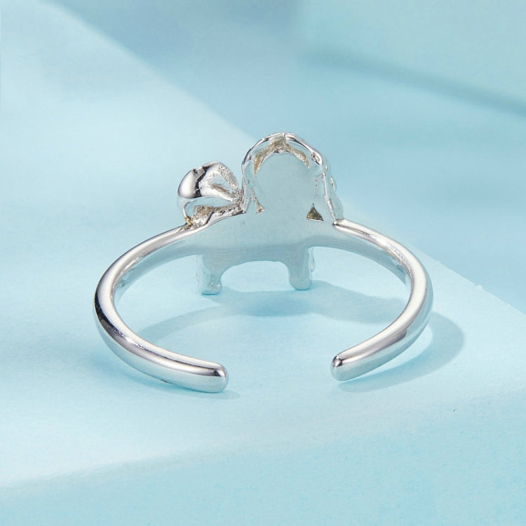 S925 Sterling Silver Platinum-plated Cute Shih Tzu Open Ring Adjustable Animal Jewelry Ring(SCR1073-E) - Rings by PMC Jewellery | Online Shopping South Africa | PMC Jewellery | Buy Now Pay Later Mobicred