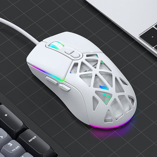 T-WOLF G520 7-keys RGB Marquee Honeycomb Hollow Gaming Wired Mouse(White) - Wired Mice by T-WOLF | Online Shopping South Africa | PMC Jewellery | Buy Now Pay Later Mobicred