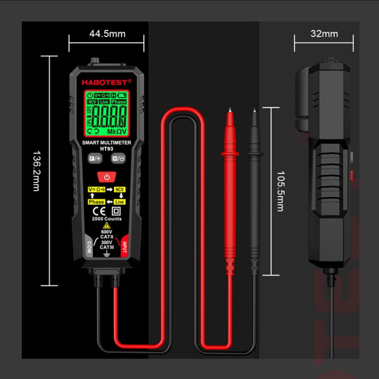 HABOTEST HT93 Phase Sequence Detection Intelligent Anti-Burn-In Fully Automatic Multimeter(Black) - Digital Multimeter by HABOTEST | Online Shopping South Africa | PMC TechLife | Buy Now Pay Later Mobicred
