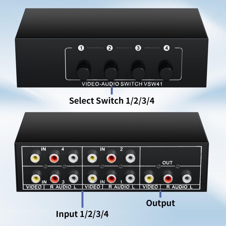 VSW41 AV 4-input 1-output RCA Lotus Interface Audio and Video Switcher - Splitter Adapter by PMC TechLife | Online Shopping South Africa | PMC TechLife | Buy Now Pay Later Mobicred