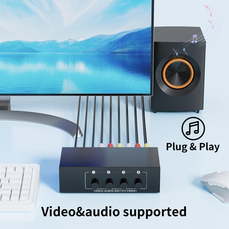 VSW41 AV 4-input 1-output RCA Lotus Interface Audio and Video Switcher - Splitter Adapter by PMC TechLife | Online Shopping South Africa | PMC TechLife | Buy Now Pay Later Mobicred