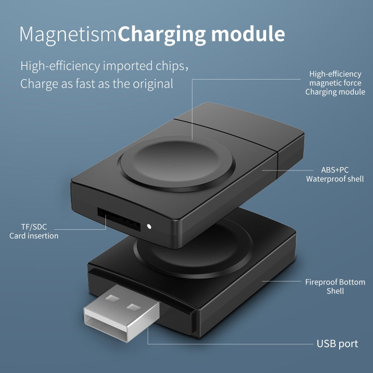 S02 For Apple Watch Series USB Magnetic Watch Wireless Charger With Card Reader Function(Black) - Charger / Holder by PMC TechLife | Online Shopping South Africa | PMC TechLife | Buy Now Pay Later Mobicred