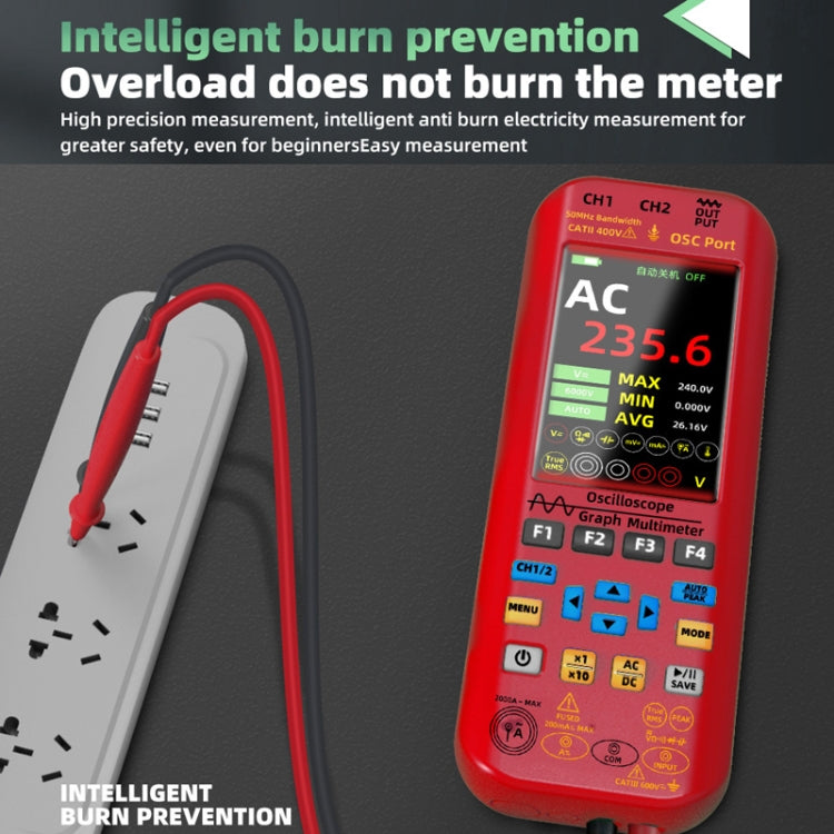 BSIDE O9 Digital Handheld Dual Channel 50MHz Oscilloscope Signal Source Multimeter, Spec: With Single Oscilloscope Probe (Red) - free shipping - PMC TechLife - Order now!