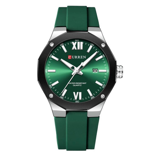 Curren Calendar Silicone Strap Casual Men Watch(White Green) - Silicone Strap Watches by Curren | Online Shopping South Africa | PMC Jewellery | Buy Now Pay Later Mobicred